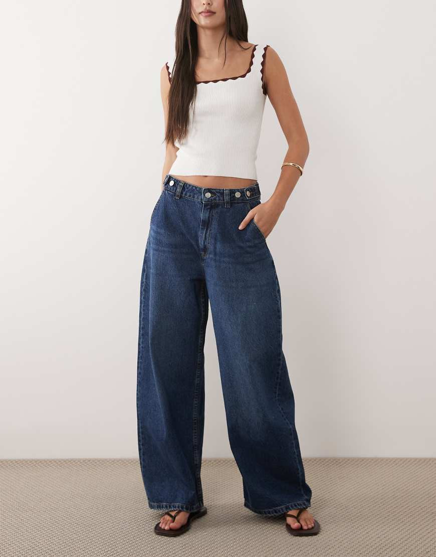 ASOS DESIGN barrel leg jean with adjustable waist in darkwash-Blue | ASOS (Global)