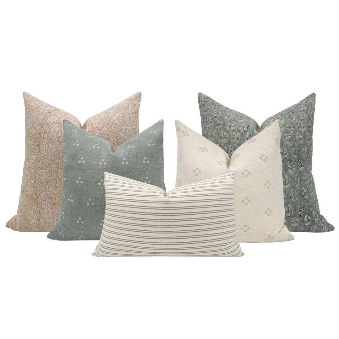 SOFA PILLOW COMBO || Set Of Five Designer Pillow Covers, Neutral Pillow Combo, Sofa Pillow Combo,... | Etsy (US)