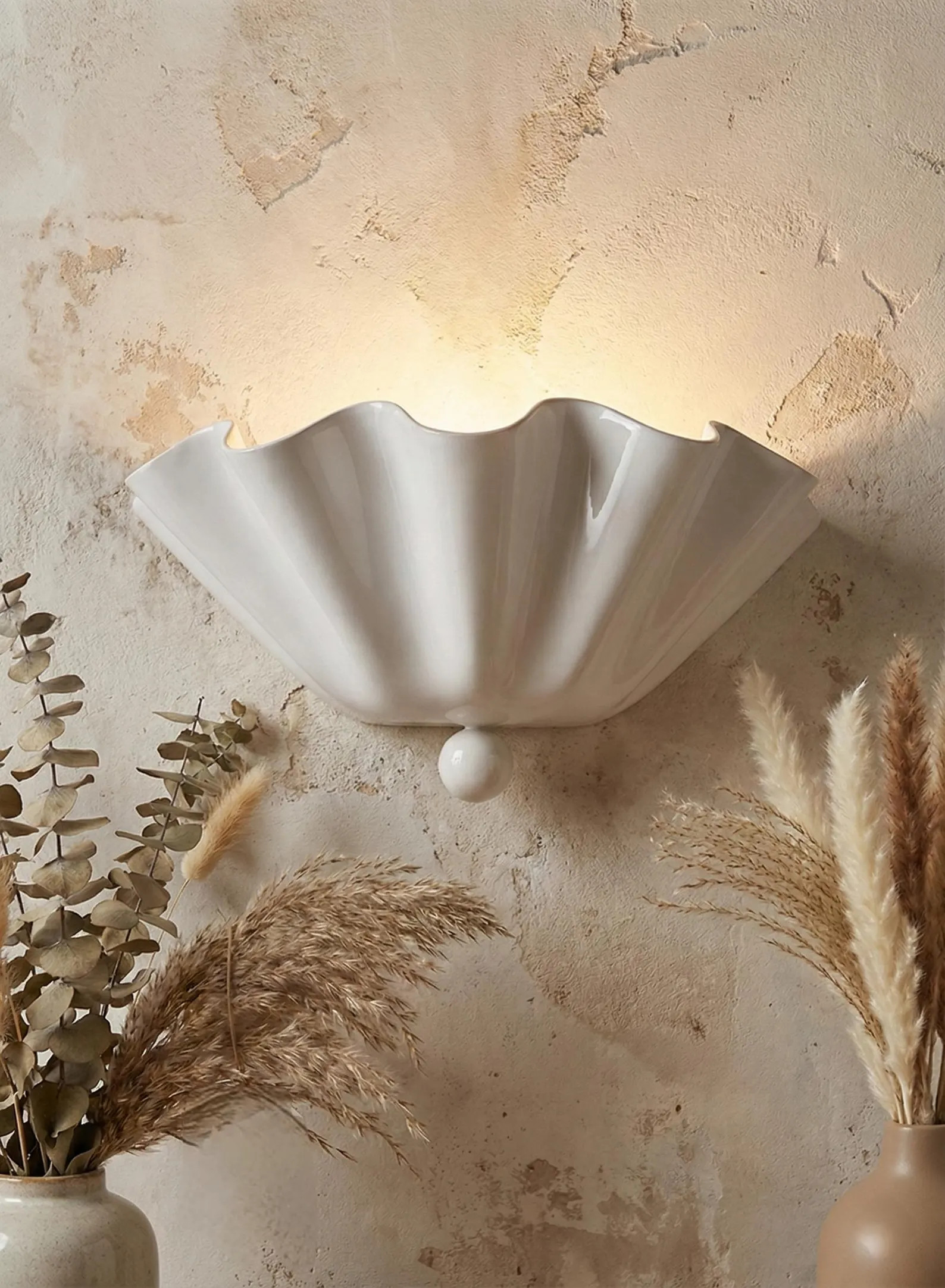 White Scallop Wall Sconce – Brass Art Deco Coastal Light | Etsy (Global)