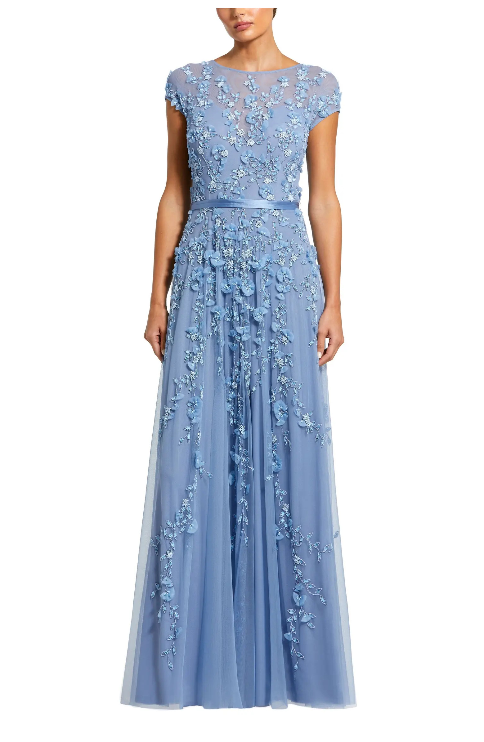 Floral Embellished Short Sleeve Mesh Gown | Nordstrom