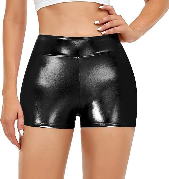 Women's High Waisted Metallic Booty Shorts Rave Bottoms for Dancing Hot Pants Clubwear | Amazon (US)