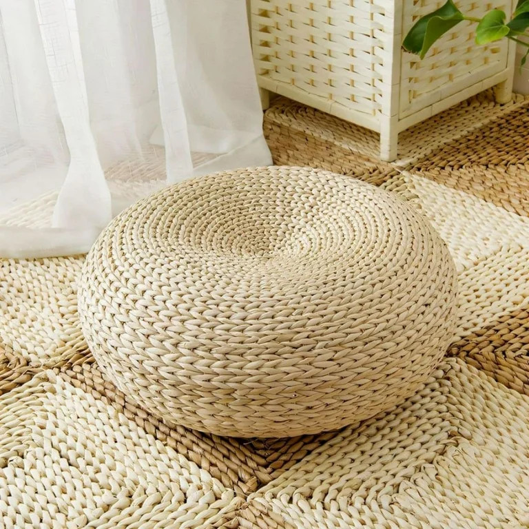 LUVCMFT Knitted Straw Flat Seat Cushion, Round Braided Pouf Ottoman, Handmade Floor Pouf Mat, Foo... | Walmart (US)