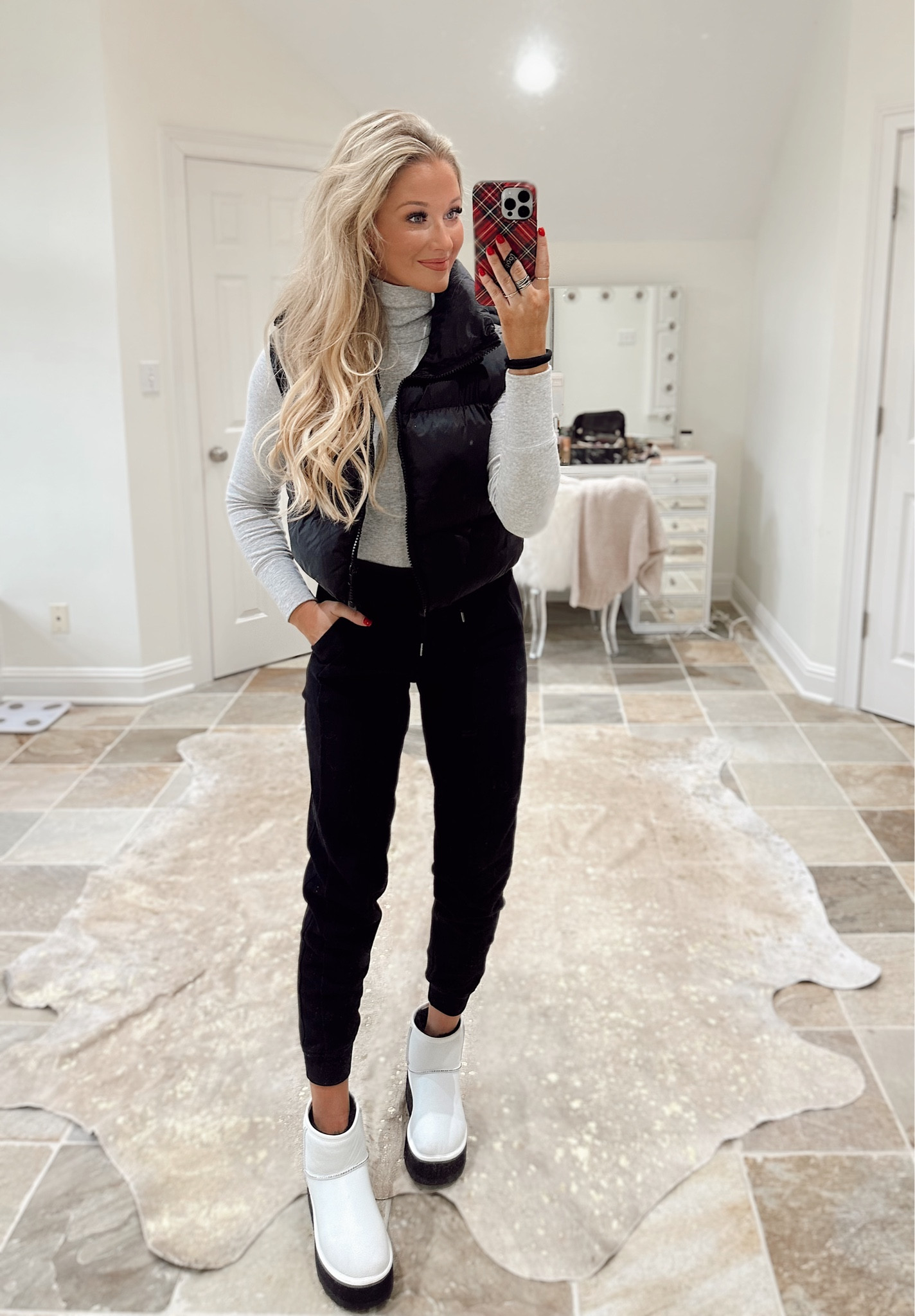 today’s look - lulu joggers (size 4), Uggs (size 7), black puffer vest (M), and gray long sleeve. 

#LTKshoecrush #LTKunder50 #LTKstyletip