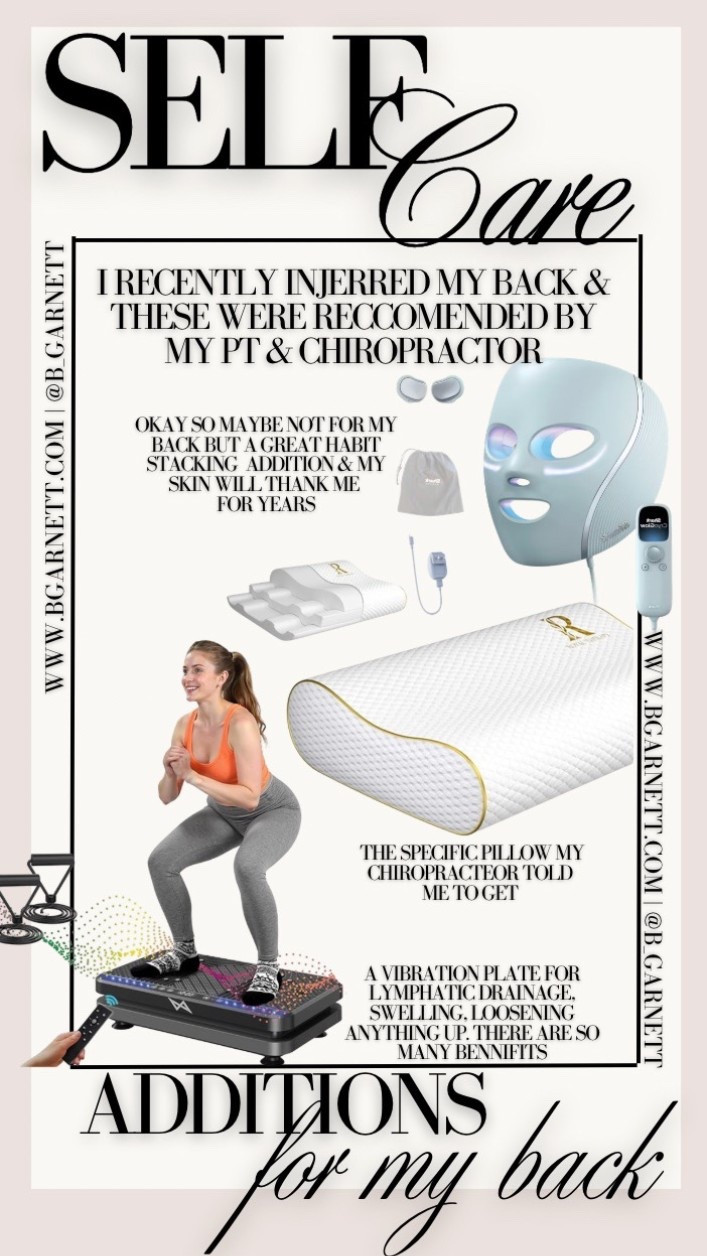 Making some healthcare & wellness investments lately after herniating 3 discs 

My chiropractor recommended getting a vibration plate and retiring my long loved squishy pillow for something more medical grade. Then I also got myself a Redlight mask to habit stack (my skin thank me) 

These are the exact products he recommended. I linedk another vibration plate that he also recommended but it’s a little pricier. If we end up upgrading to that I’ll let you know 

Vibration plate | wellness buys ~ red light mask | shark red light mask | pillow | master bedroom | health buys | fitness 

#LTKActive #LTKselfcare #LTKdayinmylife