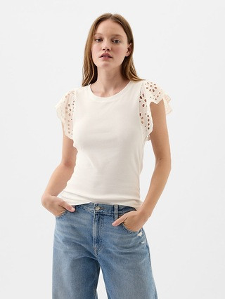 Ribbed Eyelet Flutter Sleeve T-Shirt | Gap Factory