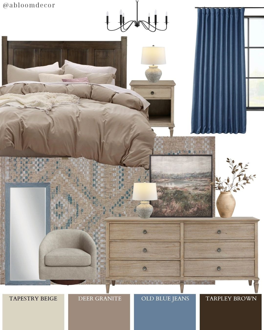 This cozy bedroom design mixes warm wood tones with soft neutrals and a calming blue accent for a space that feels inviting and relaxed. 

#LTKHome
