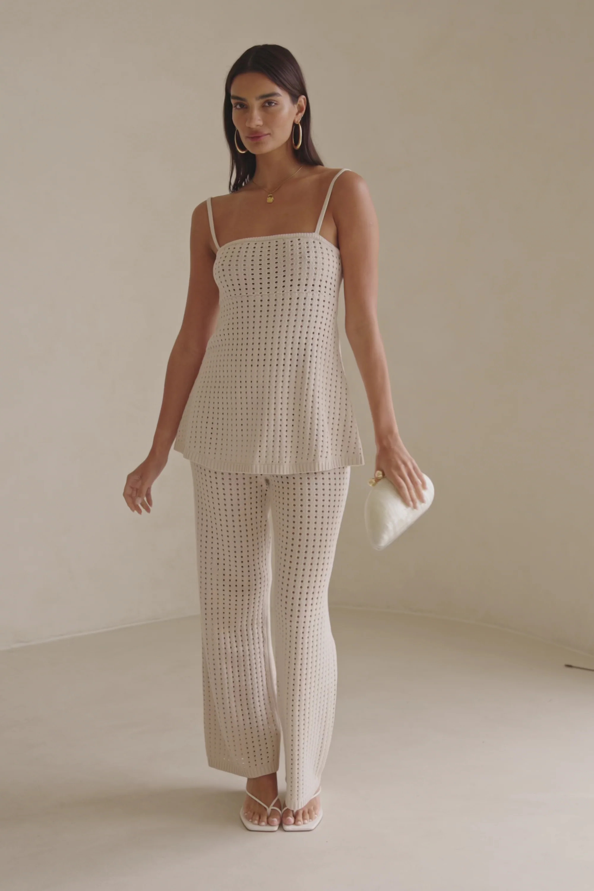 Beige Crochet Knit Strappy Nev Top | Sabo Skirt US