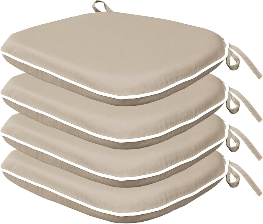 Beige Chair Cushion 17x16 inch,Stain-Resistant Durable Reversible Seat Cushion Pads with Ties for... | Amazon (US)