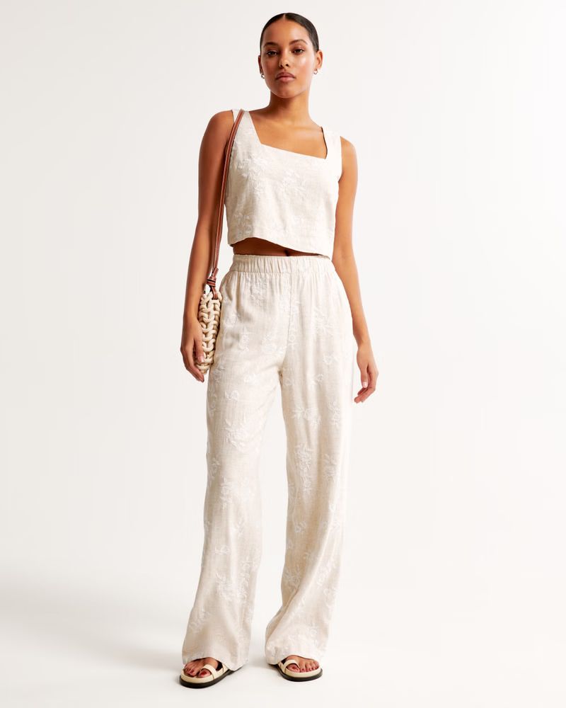 Linen-Blend Pull-On Wide Leg Pant | Abercrombie & Fitch (US)