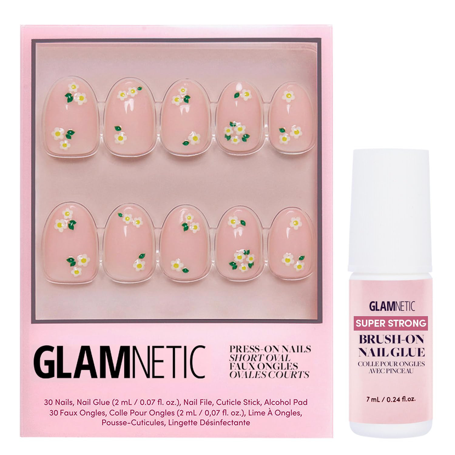 Glamnetic Press On Nails & Brush On Nail Glue Bundle - Petals | Short Oval Fake Nails with Floral... | Amazon (US)