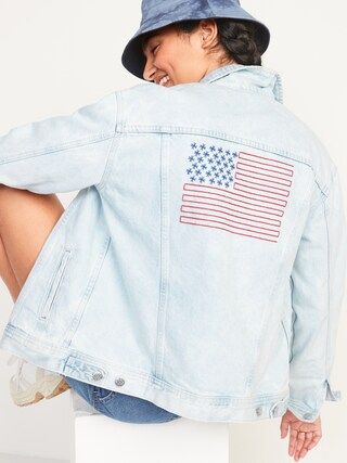 Embroidered American Flag Boyfriend Jean Jacket for Women | Old Navy (US)