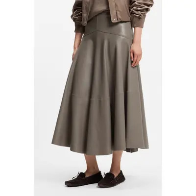 BOSS Sesola Leather Midi Skirt in Walnut at Nordstrom, Size 4 | Nordstrom
