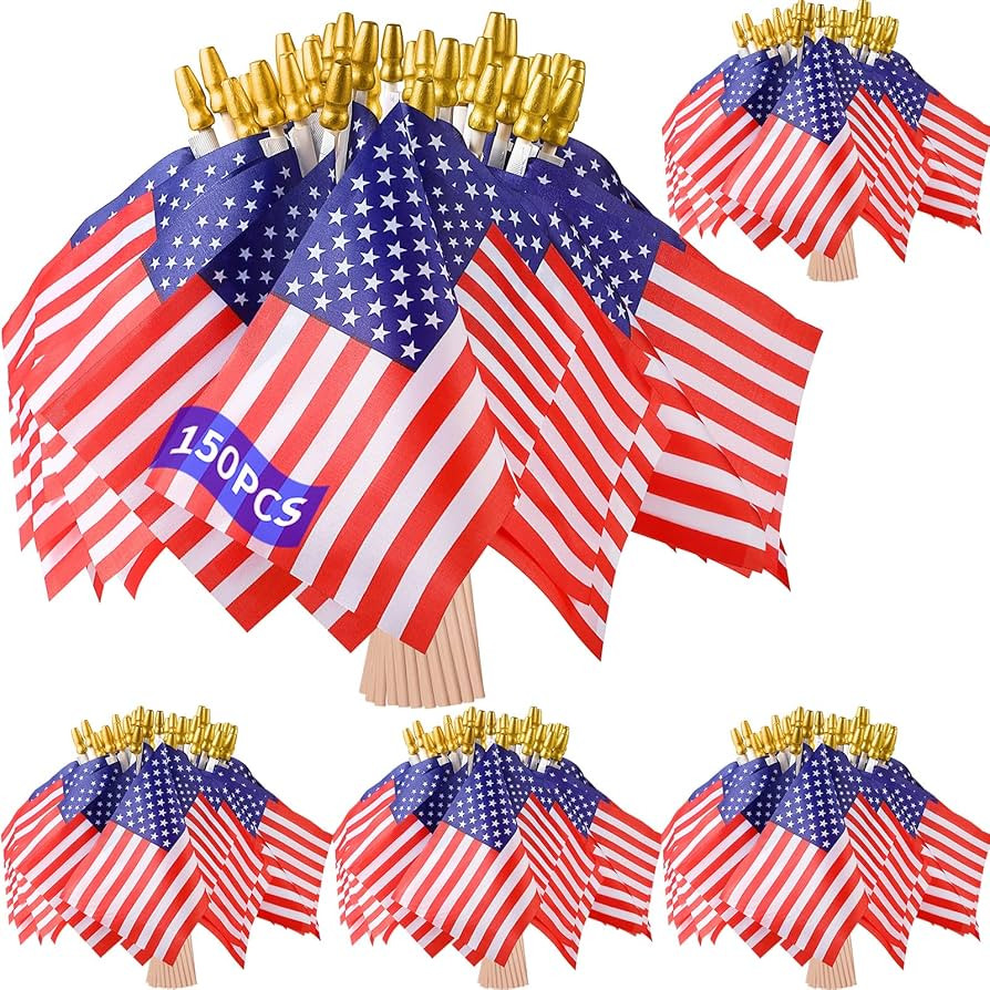Small American Flags on Stick: 150 Pcs 4x6 Inches Small US Flags Bulk Wooden Stick Handheld, Mini... | Amazon (US)