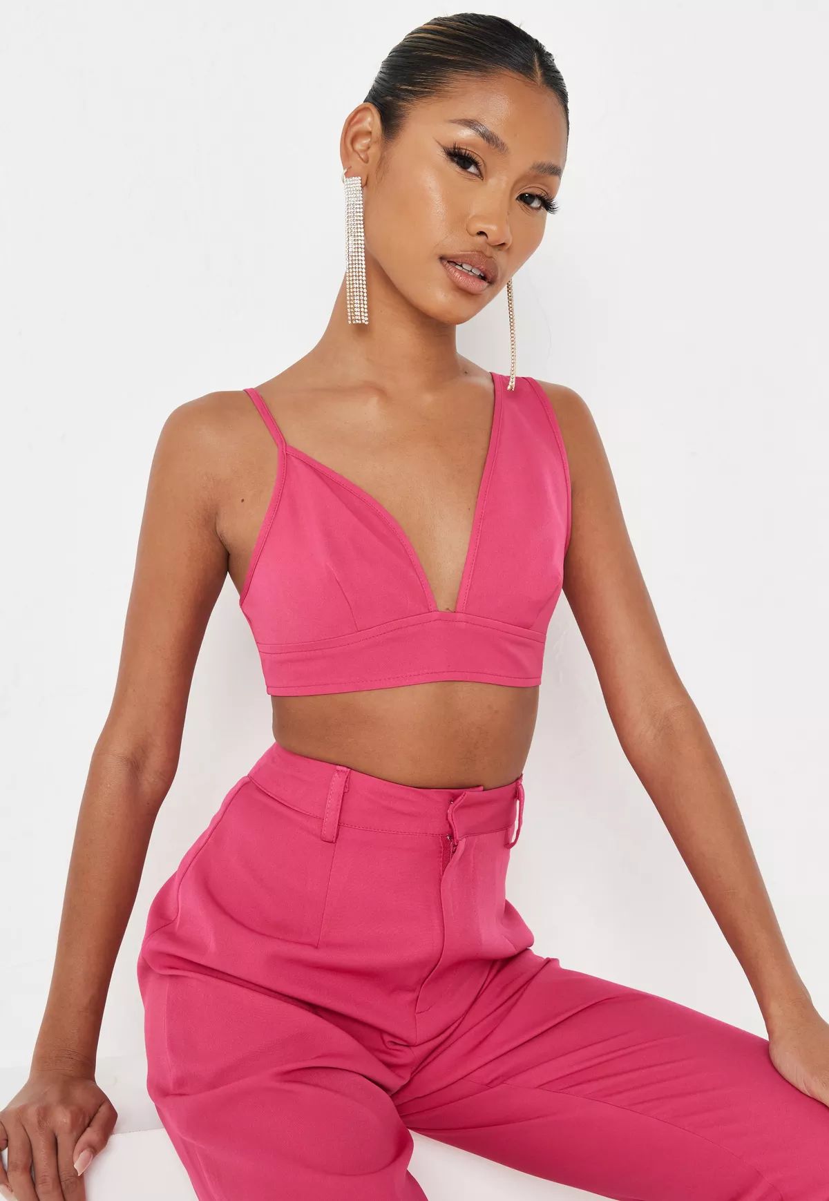 Missguided - Petite Pink Co Ord Crepe Asymmetric Bralette | Missguided (US & CA)