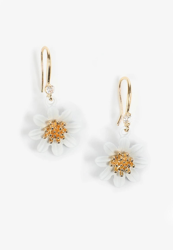 White And Gold Floral Drop Earrings | Maurices
