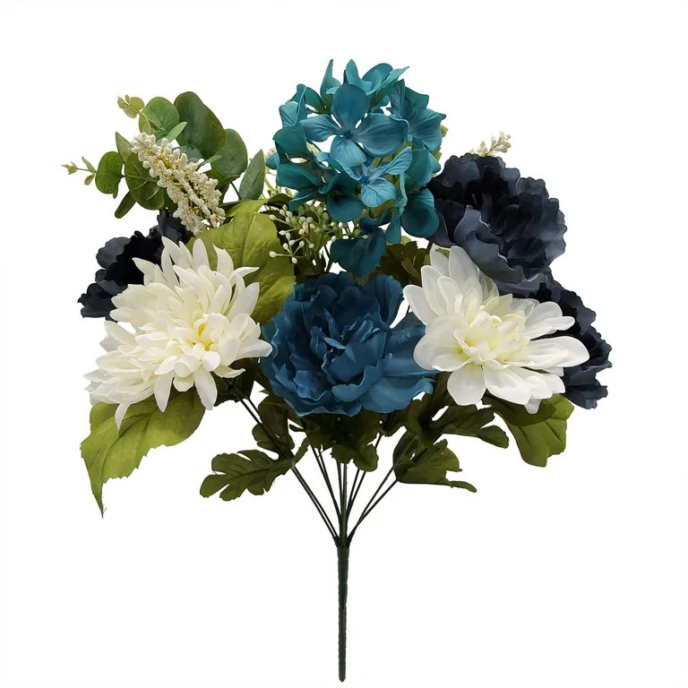 Mainstays 21.5 inch Artificial Flower Hydrangea Peony Bouquet, Navy Cream Color. Indoor Use. | Walmart (US)