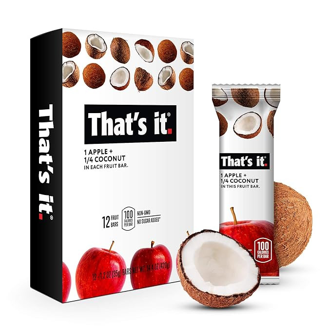 That's it. Apple + Coconut 100% Natural Real Fruit Bar, Best High Fiber Vegan, Gluten Free Health... | Amazon (US)