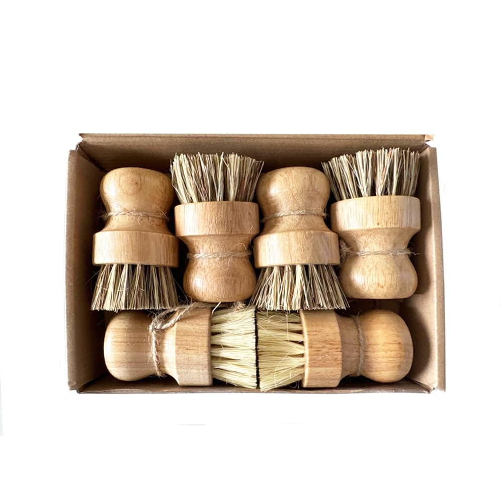 Bamboo Scrub Brush 6Pcs, UNOSCHRIM Palm and Sisal Pot Brush Set, Durable Wood Kitchen Dish Brush,... | Amazon (US)