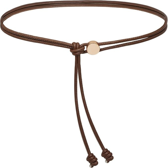 Buywis Women Skinny Belts Thin PU Leather Knotted Waist Belt for Dresses Coffee Fit Waist 28"-40"... | Amazon (US)