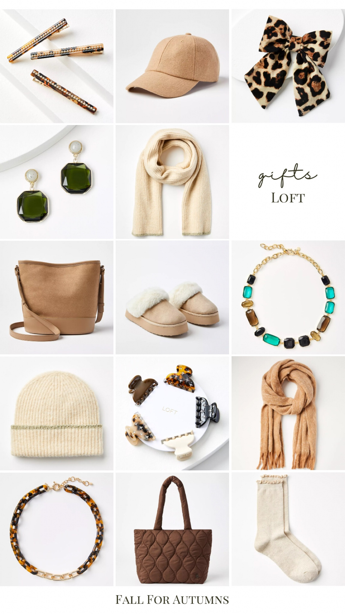 Loft gifts for autumns, holiday gifts, jewelry gifts, accessories, under $25 gifts, under $20 gifts, under $10 gifts, teacher, friends, her, scarf, quilted bag, statement. Necklace, tortoise, camel, ugg, slippers, leopard print, hair bow, bobby pin, hair gifts, bucket bag; claw clips, stocking cap, ruffle socks, wool baseball cap

True autumn, soft autumn, dark autumn, warm autumn, house of colour autumn, neutrals, brown, tan, camel, espresso, color analysis, gift guide

#LTKFindsUnder50 #LTKCyberWeek #LTKGiftGuide