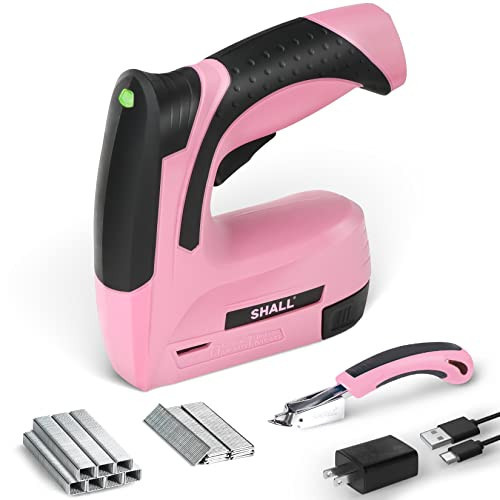 SHALL Pink Electric Staple Gun, 2 in 1 Cordless Upholstery Stapler Nail Gun for Wood, 4V Rechargeable Brad Nailer Kit w/ 2500 Staples Nails, Staple Remover & Fast Charger for Crafts, DIY, Decoration | Amazon (US)