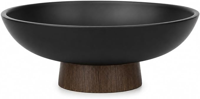 Modern Pedestal Fruit Bowl, Large Matte Resin Decorative Bowl with Faux Wood Base for Kitchen Cou... | Amazon (US)