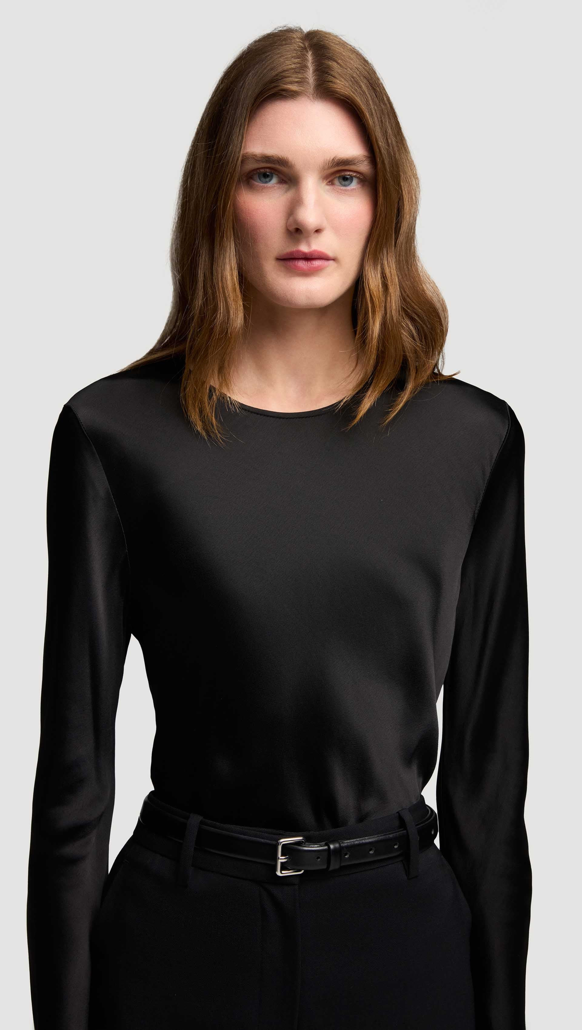 Longsleeve Bias Top in Viscose Satin | Women's Tops | Argent | Argent