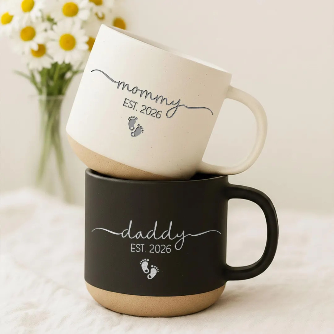 Personalized Engraved Mom Dad Pottery Mug, New Parents Mug, Pregnancy Announcement Mug Gift for N... | Etsy (US)