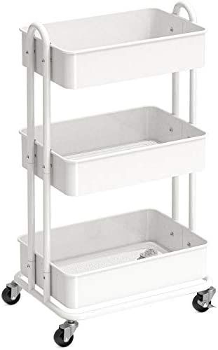 Amazon.com: SimpleHouseware Heavy Duty 3-Tier Metal Utility Rolling Cart, White : Office Products | Amazon (US)