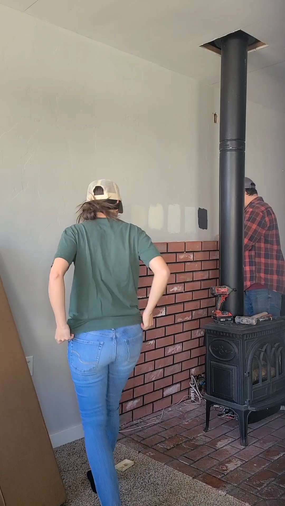 This fireplace was dying for a makeover when we did our living room renovation. We removed the old brick veneer and added faux concrete panels! The exact ones we used are no longer made, but I'm linking a similar type of product here! #fireplace #DIYprojects 

 #LTKHome