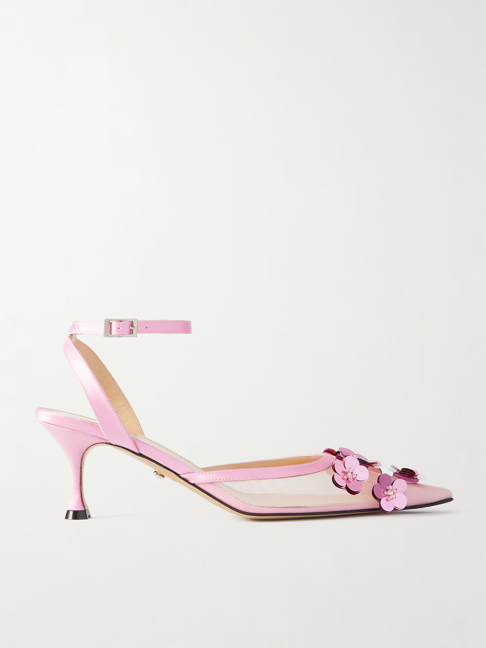 Embellished satin-trimmed mesh pumps | NET-A-PORTER (UK & EU)