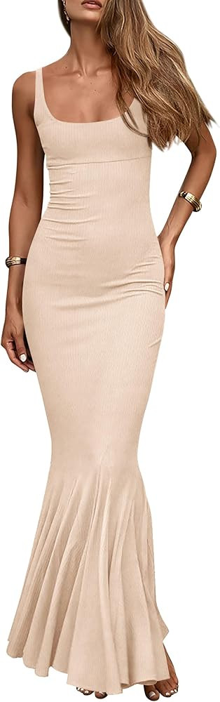 PRETTYGARDEN Women's Summer Bodycon Long Maxi Dress Sleeveless Scoop Neck Ribbed Knit Mermaid Coc... | Amazon (US)