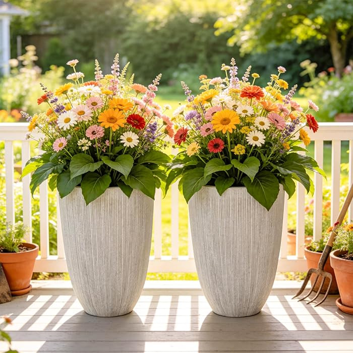 19" Tall Planter for Indoor Outdoor Plants, Set of 2 Large Flower Pot with Drainage Hole, Weather... | Amazon (US)