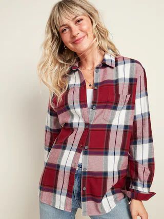 Oversized Plaid Flannel Boyfriend Tunic Shirt for Women | Old Navy (US)