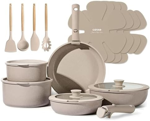 CAROTE 19pcs Pots and Pans Set Non Stick, Nonstick Cookware Set Detachable Handle, Induction Kitc... | Amazon (US)