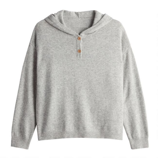 Gray Recycled Knit Lounge Sweater With Hood | World Market