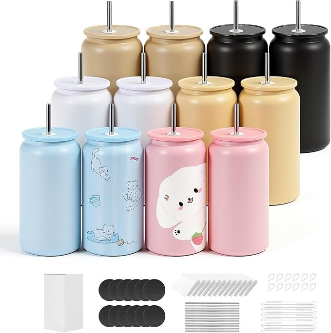 VEVOR Sublimation Tumblers, 12 Pack, 16 oz Multicolored Tumblers Bulk, Stainless Steel Sublimatio... | Amazon (US)