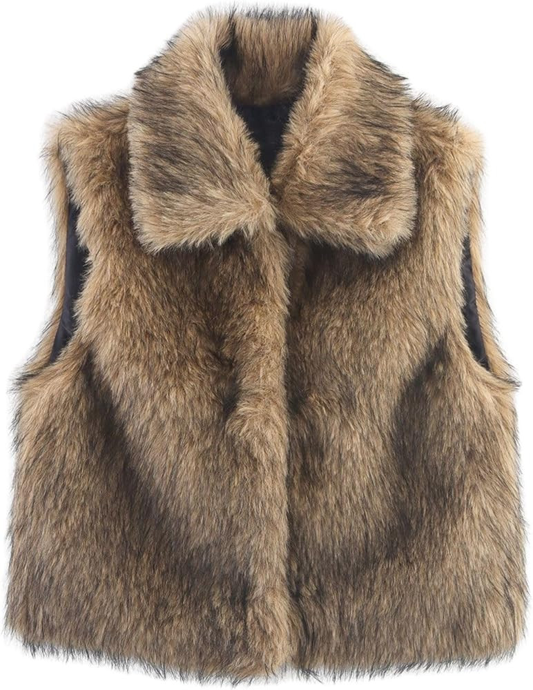 FindThy Women’s Furry Faux Fur Vest Stylish Lapel Collar Sleeveless Button Down Winter Crop Wai... | Amazon (US)