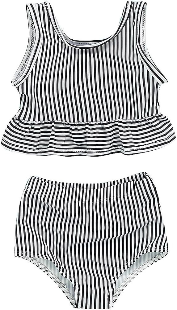 Toddler Baby Girls Summer Swimsuit Sleeveless Striped Swimwear Two-Piece Suit Beach Bikini | Amazon (US)