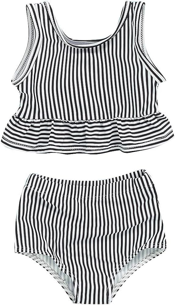 Toddler Baby Girls Summer Swimsuit Sleeveless Striped Swimwear Two-Piece Suit Beach Bikini | Amazon (US)