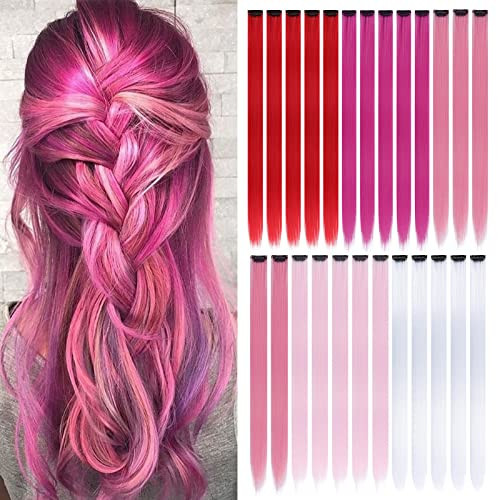 Colored Clip in Hair Extensions for Girls 25 pcs Straight Fashion Hairpieces for Party Highlights (5 warm colors,Red,Rose red,Peach red,Light Pink,White) | Amazon (US)