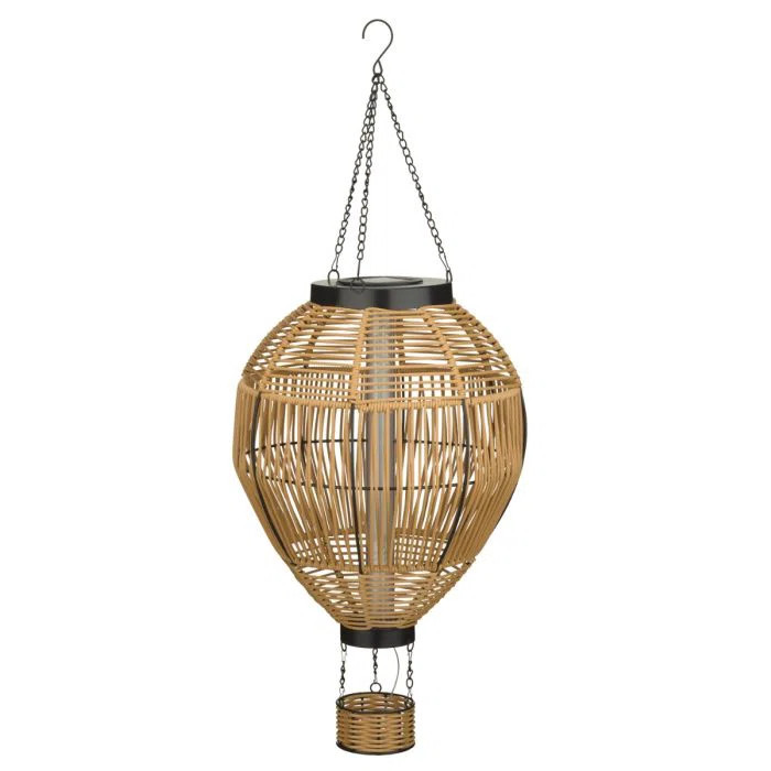 Wicker Hanging Solar Hot Air Balloon Lantern with Glass Panels and Metal Frame | Wayfair North America
