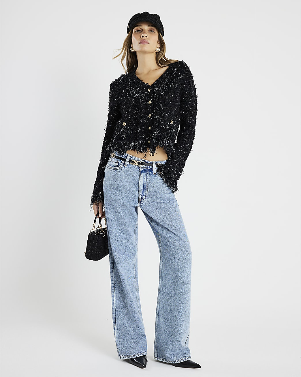 Black Boucle Cardigan | River Island UK & IE