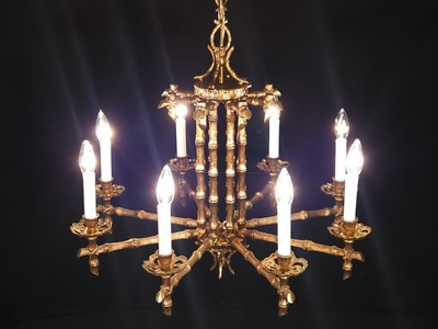 Antique French Brass 8 Arm 8 Lite FAUX BAMBOO Architectural Chandelier | eBay US