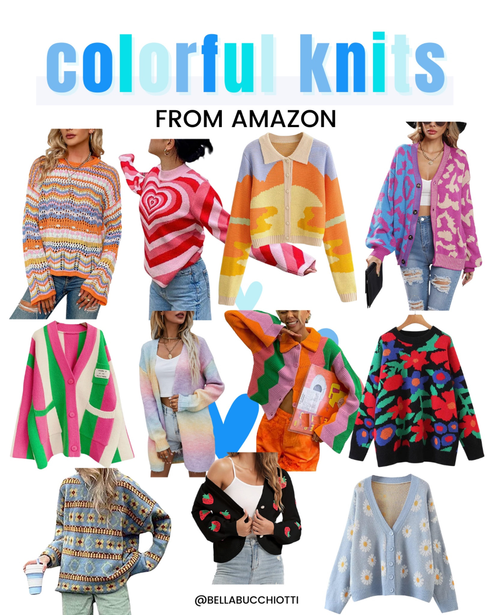 Colorful knits from Amazon, Amazon sweaters, amazon cardigan, colorful cardigan, colorful sweater, printed sweater, printed cardigan, floral cardigan, striped sweater 
