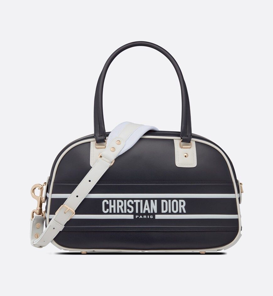 Medium Dior Vibe Classic Bowling Bag Blue and White Smooth Calfskin | DIOR | Dior Beauty (US)