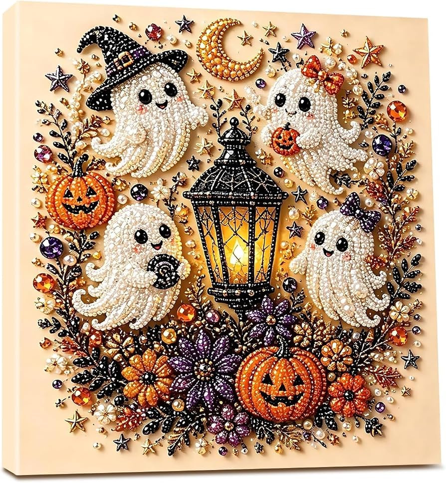 Virularty Halloween Ghost Pearl Art DIY Kit, Spooky Cute 3D Diamond-Painting Crafts for Adults, B... | Amazon (US)