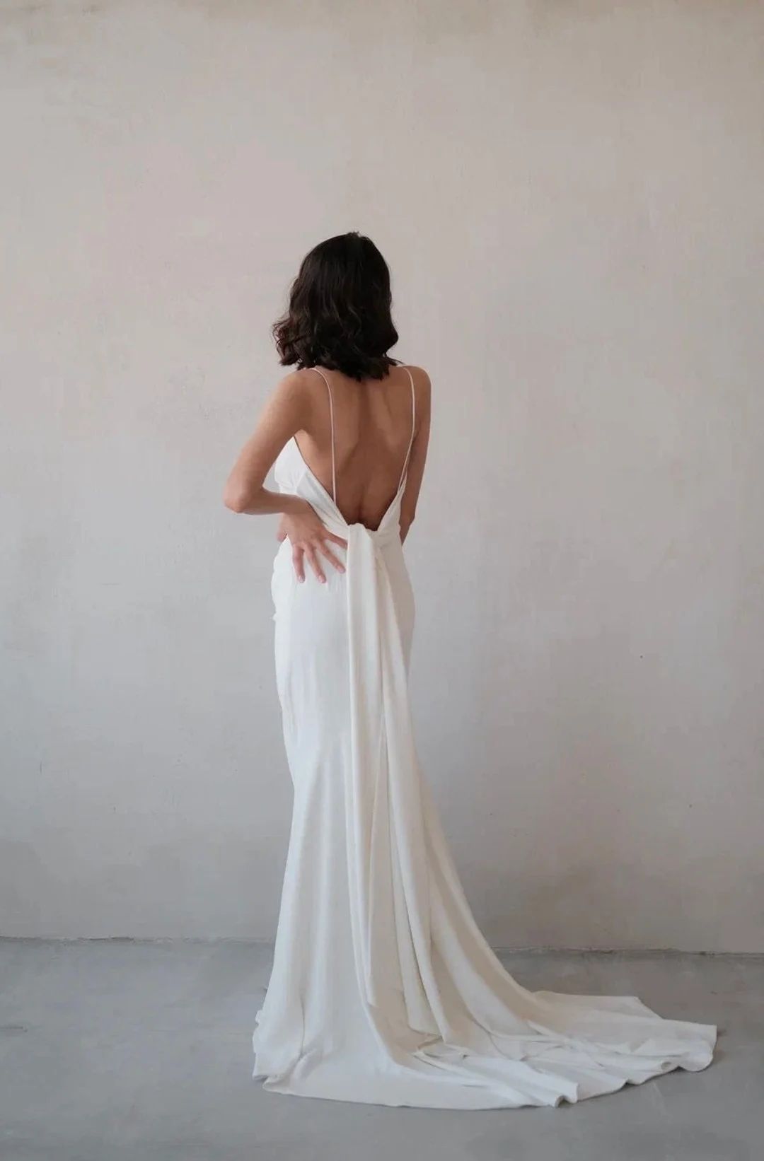 Mermaid Wedding Dress|Open Back Wedding Dress|Long Train Dress | Minimalist Bridal Gown | Simple ... | Etsy (US)