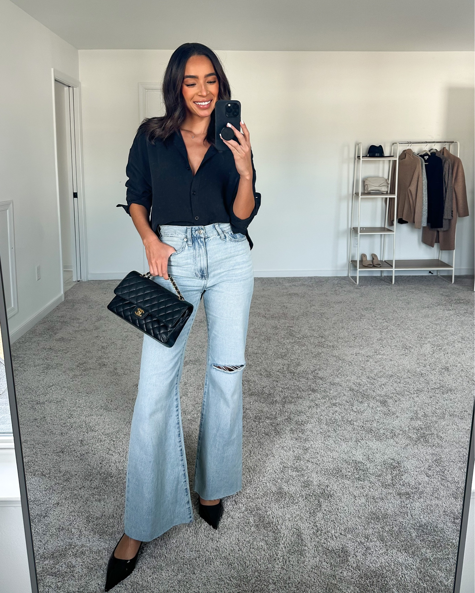 Madewell 25% OFF when you sign up to be an Insider! These jeans are so flattering and the style is so fun. Black button down shirt is soft and lightweight- wear to work or on weekends! Size 25 denim (size up for a looser fit, I’m 5’8”), size Small black shirt





Spring outfit
Denim outfit
Jeans outfit
Spring trends
Casual night outfit
Spring date night outfit


#LTKsalealert #LTKstyletip #LTKunder100
