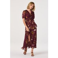 ASTR the Label | Bennet Floral Ruffle Trim Midi Dress in Wine floral |  Size M | ASTR The Label (US)